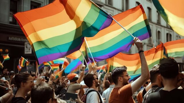 Streets full of people celebrating LGBT pride month