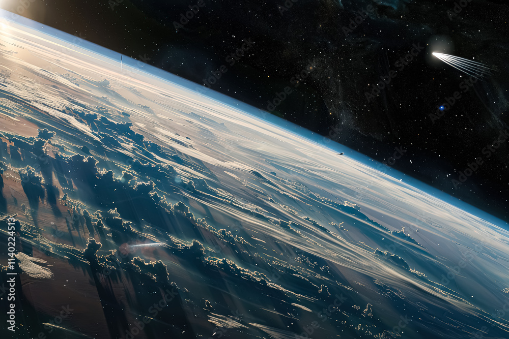 Canvas Prints space shot of the earth with a comet falling towards it. concept of awe and wonder at the vastness o