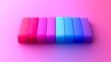 Colorful gradient rectangular blocks on pink background.