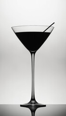 Martini glass silhouette, elegant drink, minimalist design, black and white, cocktail concept, copy space
