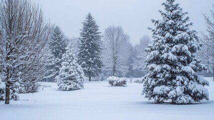 Obraz premium Serene Winter Landscape with Snow-Covered Trees in Wonderland