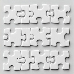 Top View of White Puzzle Pieces on a Gray Background.