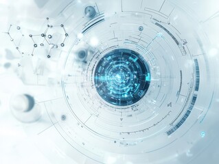 Abstract digital design with futuristic elements and technology motifs.