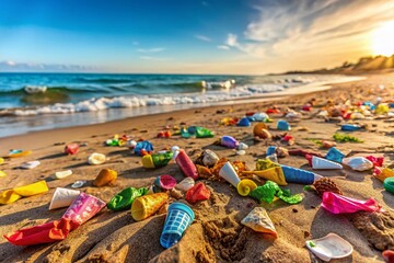 Aerial Drone Shot: Ice Cream Wrapper Litter, Summer Waste, Environmental Impact, Bird's Eye View, Pollution, Recycling, Waste Management,  Drone Photography, High Angle View
