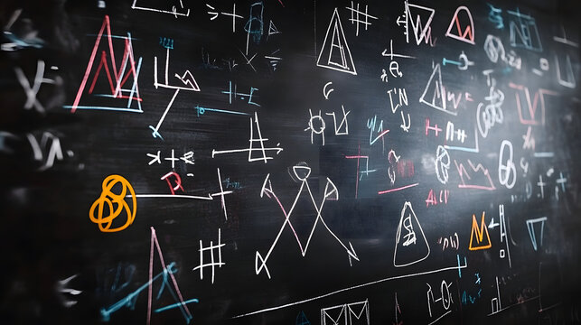 A chalkboard filled with various mathematical equalization symbols background - Powered by Adobe