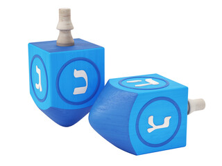 Hanukkah dreidels isolated on transparent background. 3D illustration