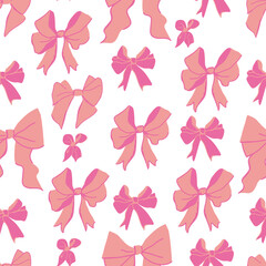 Vector seamless pattern with cute holiday bows on white isolated background. Multicolored repeating pattern with ribbons. Design for textiles, wrapping paper and wallpaper.