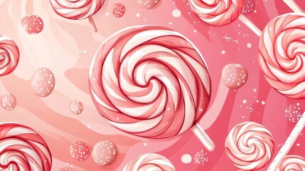 Pink swirl lollipops and candy background.