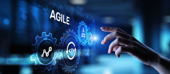 Fototapeta premium Agile development methodology concept on virtual screen. Technology concept.