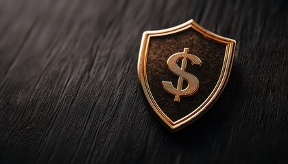 A gold dollar sign emblem on a shield, symbolizing financial security and protection.