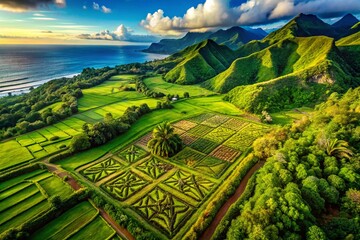 Fototapeta premium Aerial Hawaiian Polynesian Tribal Patterns: Drone Photography of Island Designs