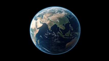 A glowing blue hologram of Earth displays continents and oceans, illuminated by global network connections with a focus on South Asia