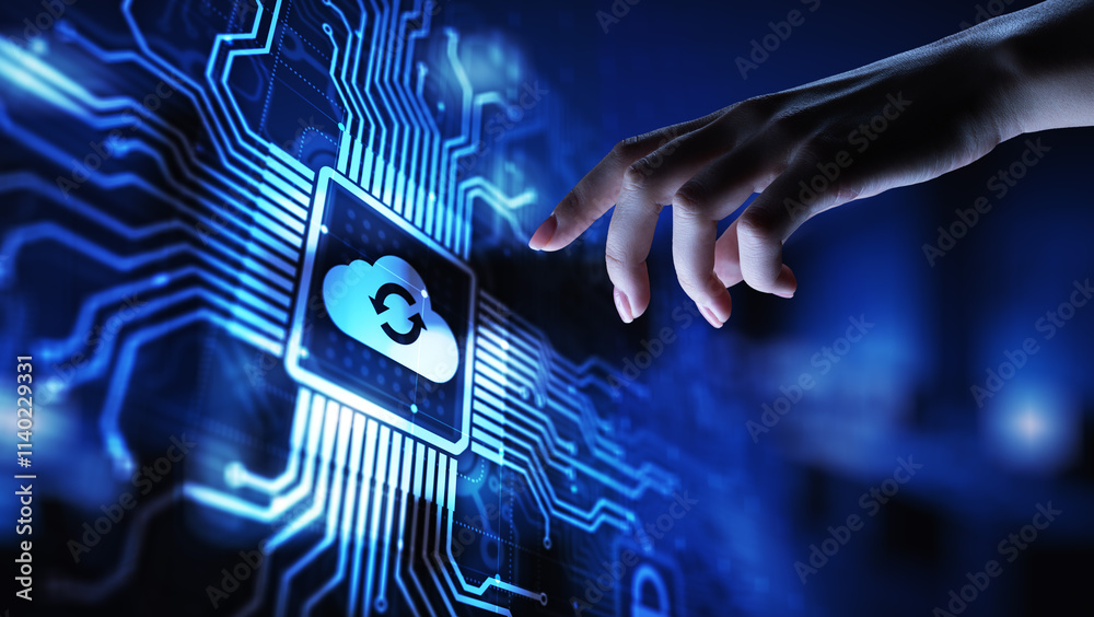 Poster cloud technology computing and data storage concept on virtual screen.