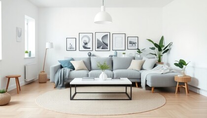 Living Room Interior Design With Scandinavian Concept - Hotel Living Room - Apartment Living Room Interior With Sofa - Interior Design - Scandinavian Style