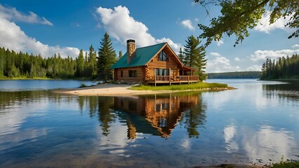 Fototapeta premium Secluded Cabin on a Lake