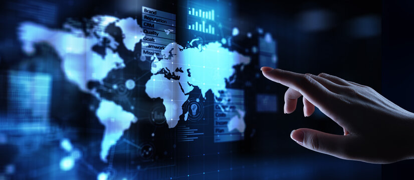 Business and marketing strategy dashboard, Data analysis control panel on virtual screen.