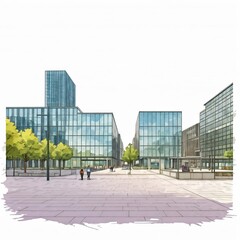 Obraz premium Modern Cityscape: Architectural Watercolor Illustration 
