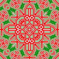 Seamless square pattern red and green. Christmas pattern green and red. Merry Christmas. Happy New Year.