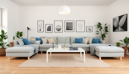 Living Room Interior Design With Scandinavian Concept - Hotel Living Room - Apartment Living Room Interior With Sofa - Interior Design - Scandinavian Style