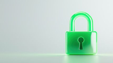 Fototapeta premium A modern green lock symbolizing security and technology protection on a white background.