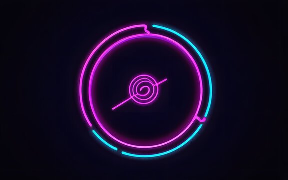 A spinning loading icon, made of glowing neon trails, against a dark minimalist background - Powered by Adobe
