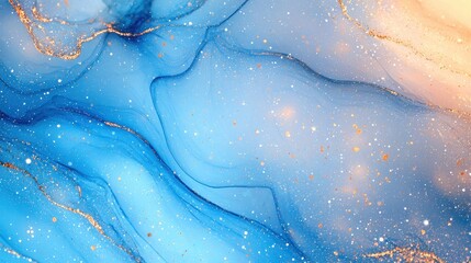 Obraz premium Abstract Ocean Waves with Gold Accents and Soft Blue Tones for Modern Art Designs