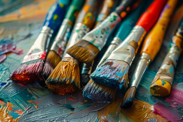 Obraz premium Generative AI image of talented artist passionately painting with vibrant colors on a large canvas in an art studio