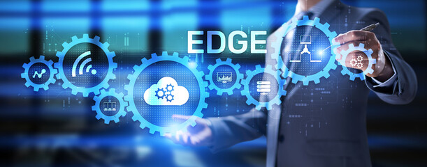 Edge computing networking internet technology concept on screen interface.