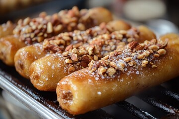 Korean street food fried dough filled with sweet nuts and sugar
