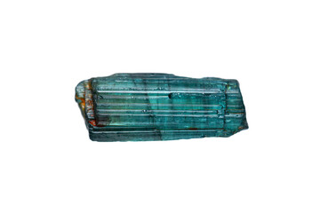 Natural rough Indicolite gemstone on white background (Tourmaline gemstone group)(selective focus) 