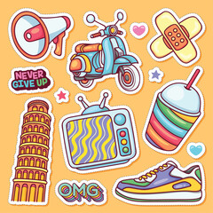 Sticker Icons Hand Drawn Doodle Coloring Vector