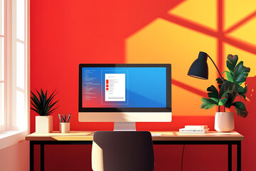 Fototapeta premium Smart Home Office with a Minimalist Design Featuring Ergonomic Furniture and Tech.