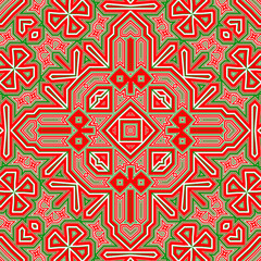 Seamless square pattern red and green. Christmas pattern green and red. Merry Christmas. Happy New Year.
