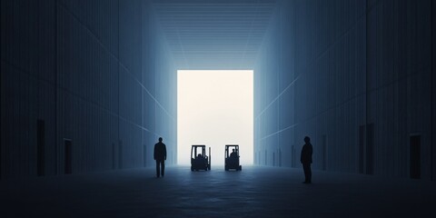 Industrial workers operating forklifts in warehouse standard environment action-focused scene