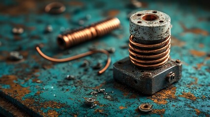 Intricate Close Up of a Copper Pipe Bending Spring Showcasing the Industrial Metalwork Details and Textures of This Essential Tool for Construction and Engineering Applications
