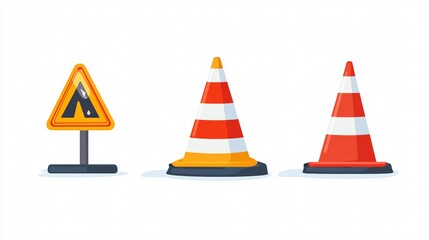 Traffic Cone Sign Vector: Professional 2D Flat Vector Illustration