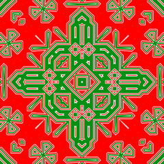 Seamless square pattern red and green. Christmas pattern green and red. Merry Christmas. Happy New Year.