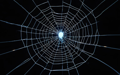 A glowing web of threads, symbolizing connectivity, radiating light across a dark void