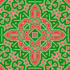 Seamless square pattern red and green. Christmas pattern green and red. Merry Christmas. Happy New Year.