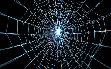 A glowing web of threads, symbolizing connectivity, radiating light across a dark void