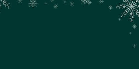 Fototapeta premium Merry Christmas and Happy New Year. Green background with snowflakes. Copy space. Blank for design