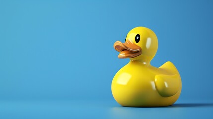 A yellow rubber duck on a blue background.