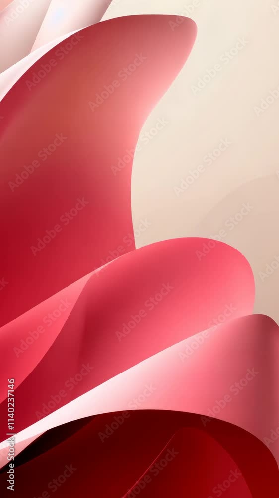 Wall mural abstract composition of soft red curves and waves creating a gentle flow on a light background
