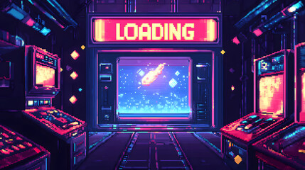Retro Pixel Art Arcade Loading Screen 80s Synthwave Cyberpunk Gaming Aesthetic