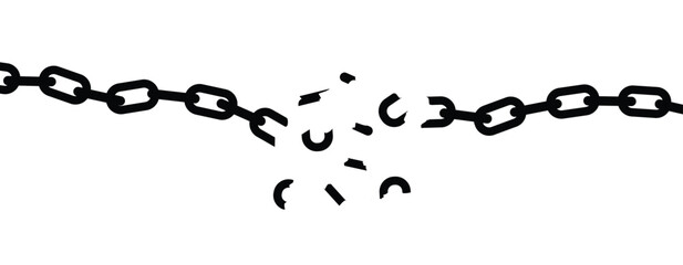 Broken Chain Silhouette Isolated on White. Graphic design elements and resources concept vector. Breaking connection and ties