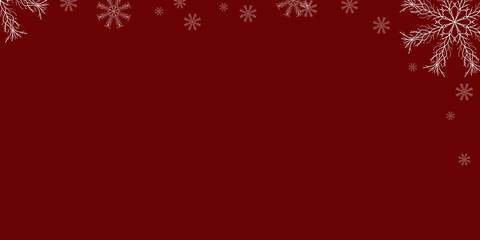 Red background frame with snowflakes. copy space. Blank for design. Merry Christmas and Happy New Year. Red background