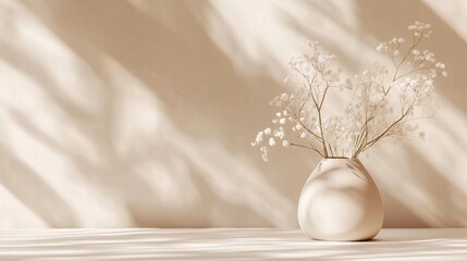 Delicate white flowers in a vase creating a cozy atmosphere with sunlight shadows