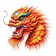 Fiery Dragon Head: A majestic and detailed illustration of a Chinese dragon head, symbolizing power, luck, and good fortune.