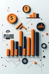 Fototapeta premium Company performance graph with simple icons showing growth and decline 