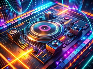 Fototapeta premium Aerial View Music Player Interface: Futuristic Soundwave Flight